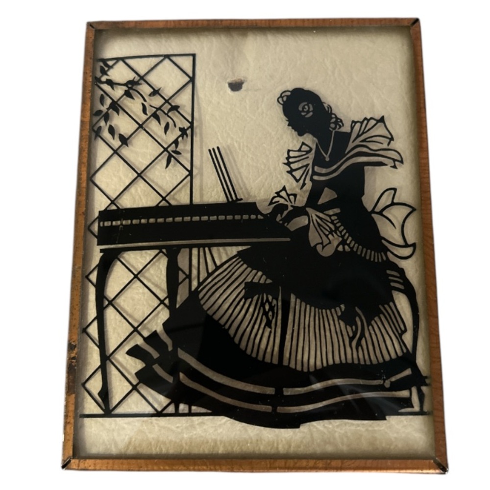 Vintage Reverse Painted Silhouette On Bubble Glass Wall Decor Colonial 1950’s